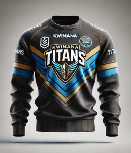2025 Gold Coast Kwinana Titans Mens Cyan Sweater2